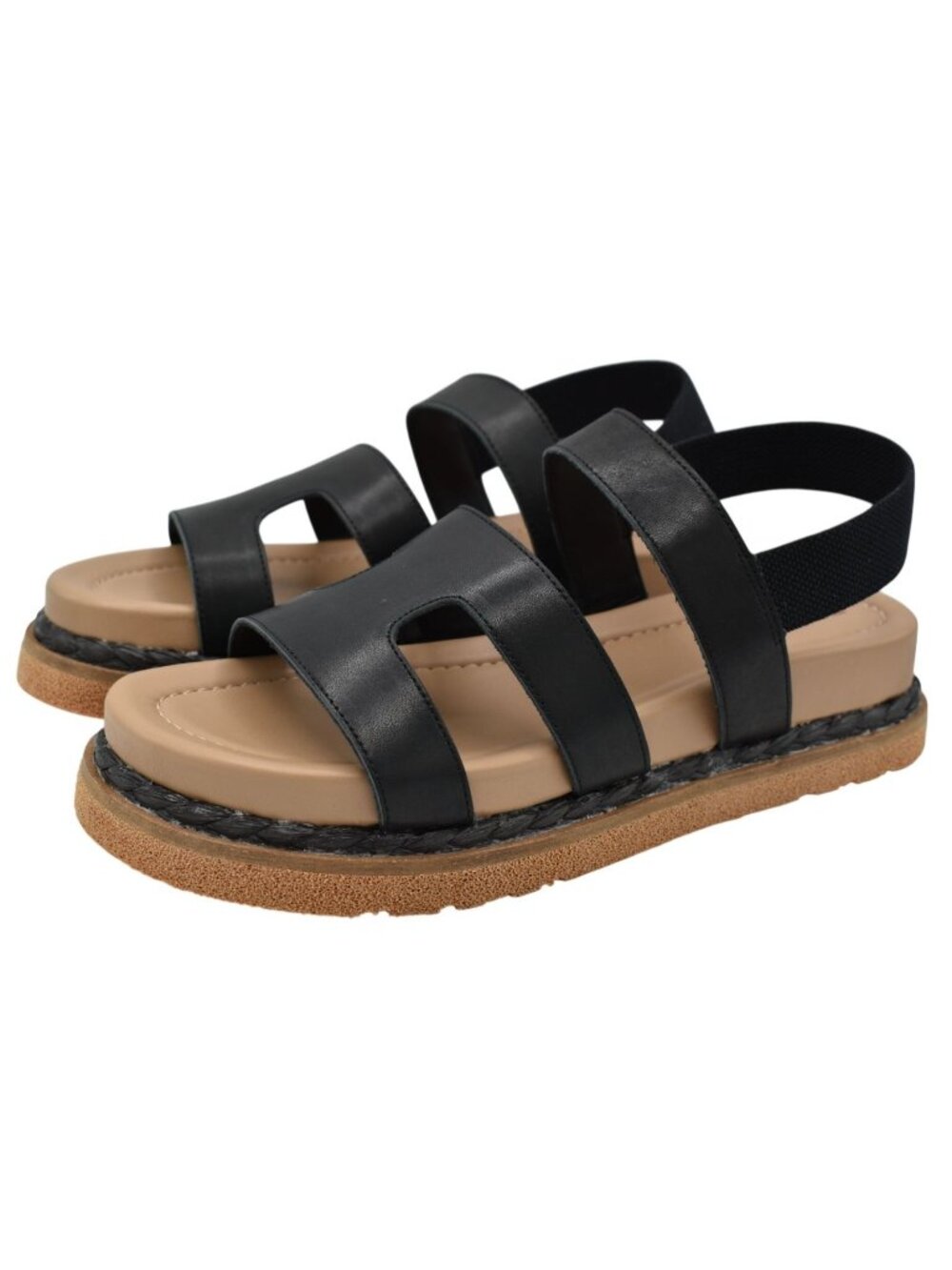 Blondo Women 10 Frankee Black Leather Slip On Stretch Ankle Strap Sandals Shoes